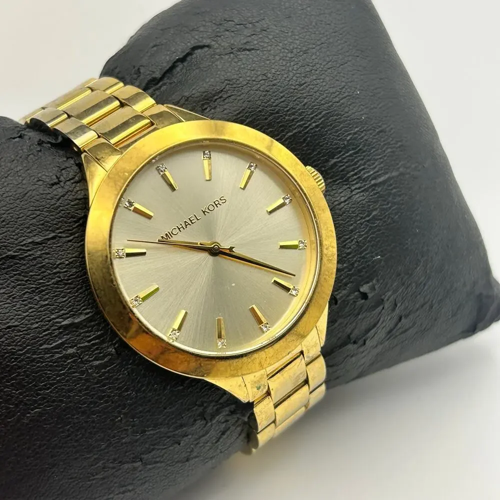 Michael Kors MK-3465 Slim Runway Gold-tone Stainless Steel Watch, Working